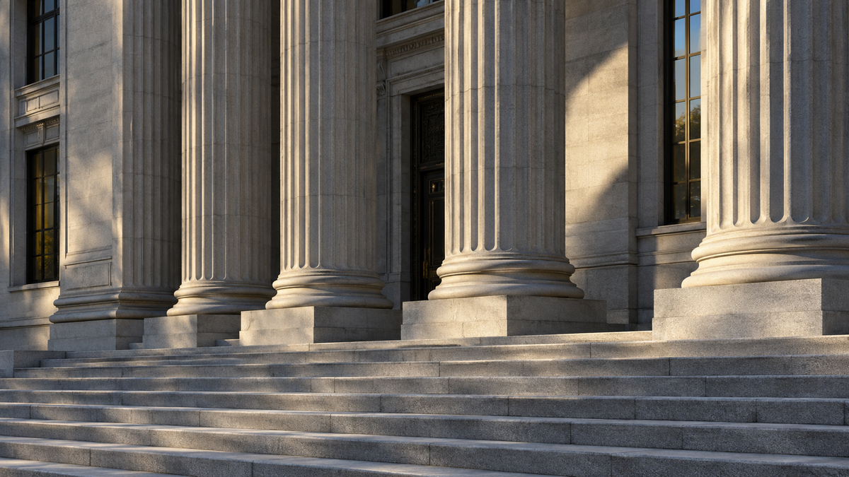 Monetary policy and borrowing conditions Stone columns and steps at a financial-district building