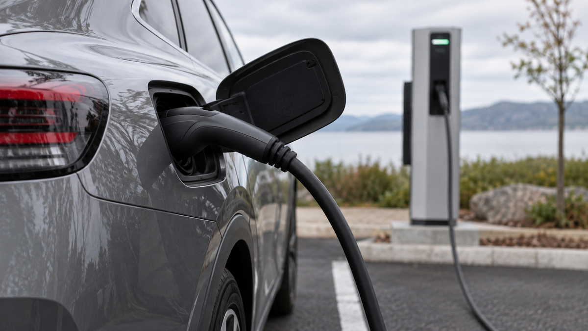 Electric-vehicle charging demand Electric vehicle connected to a public charging post
