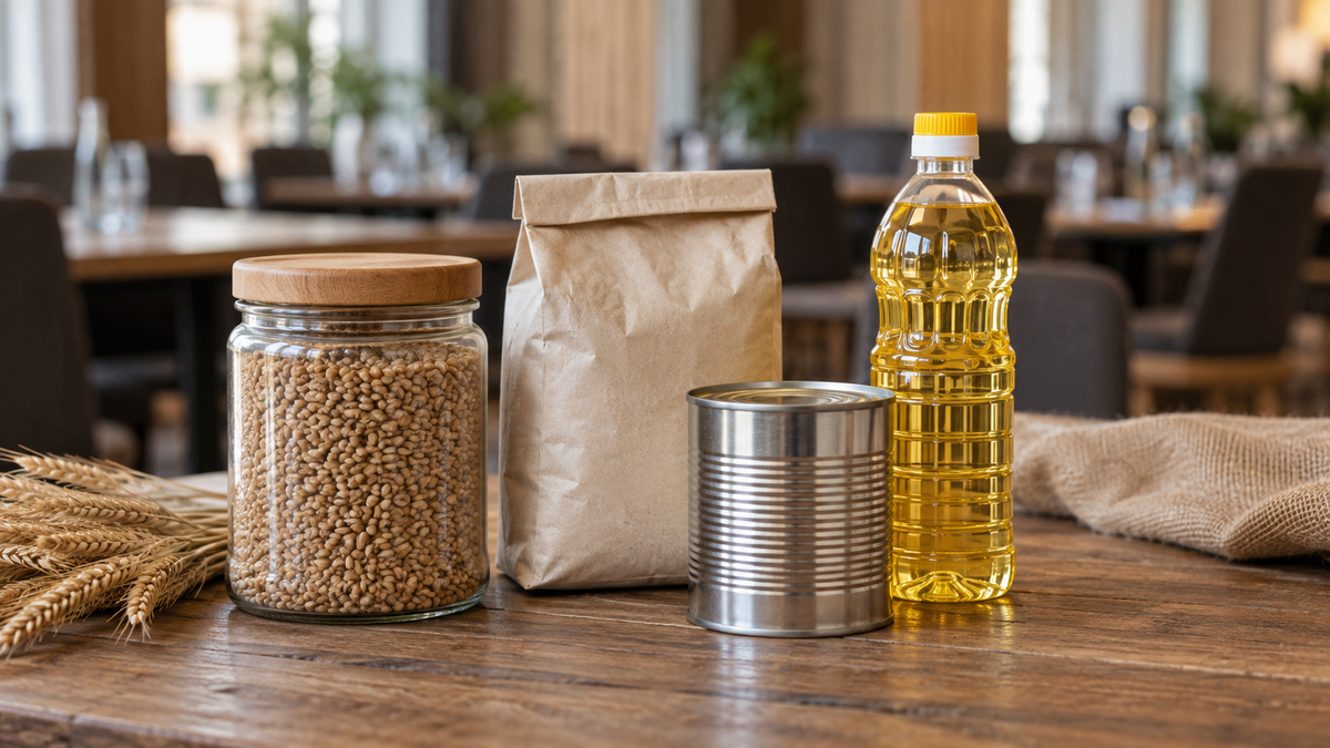 Food exports and buyer meetings Packaged food samples arranged for a business presentation